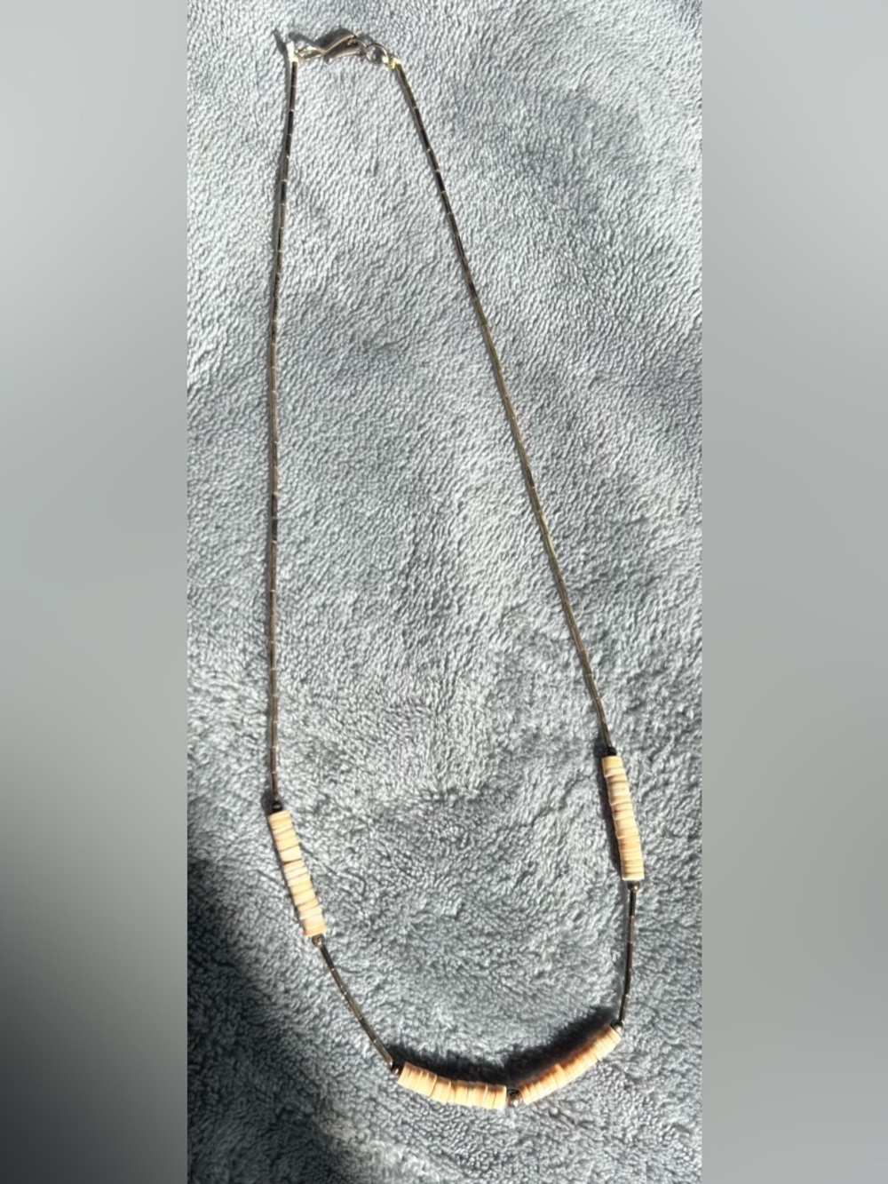 Vintage Southwestern Liquid Silver & Shell Heishi Necklace 17" Hook Closure